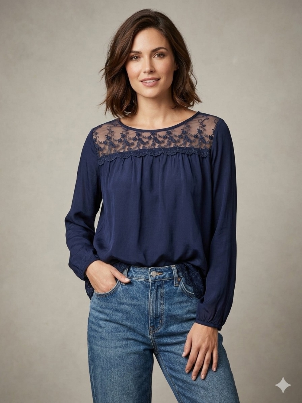 Carla Conti Italian Silk Lace-Trim Blouse